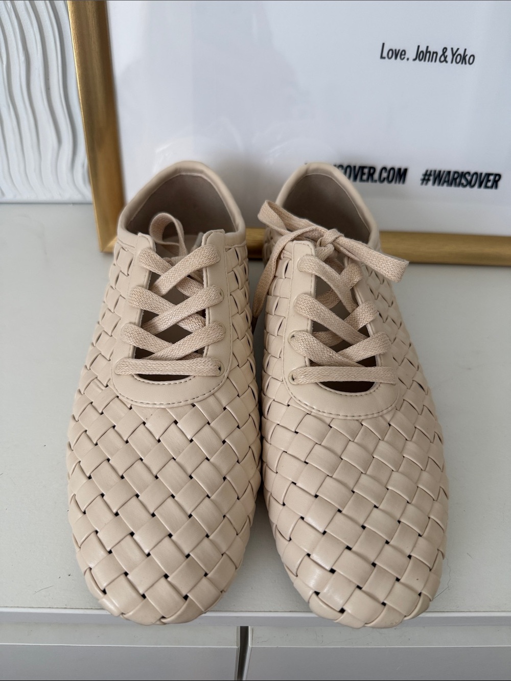 JW PEI Beige Woven Lace-Up Sneakers